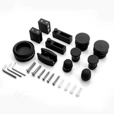 Dobra cena Drzwi przesuwne, ścieżka, zestaw prysznicowy, sprzęt sprzętowy, akcesoria, szkło, stal nierdzewna, mat czarny w Internecie