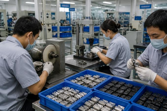 TAKY Hardware factory — glass clip polishing, hinge assembly, and QC